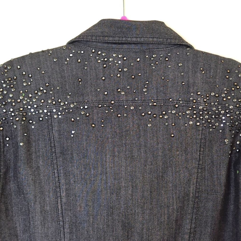 Chico's Black Denim Jacket with Rhinestones and Studs Size 3 - Picture 7 of 8